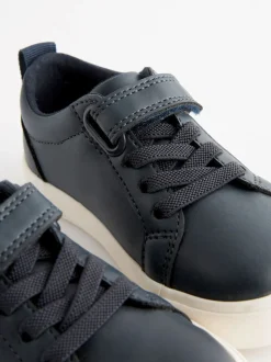 Marineblauw - Sneakers met klittenbandsluiting en elastische veters