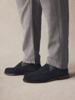 Marineblauw - Standaard pasvorm - Suède instappers