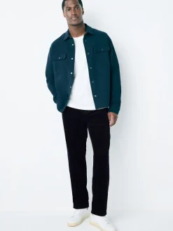 Marineblauw - Standaard toelopende pasvorm - Corduroy Single Pleated Trousers