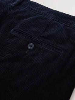 Marineblauw - Standaard toelopende pasvorm - Corduroy Single Pleated Trousers