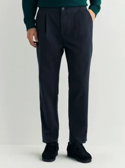 Marineblauw - Standaard toelopende pasvorm - Pleated Stretch Chinos Trousers With Elasticated Waist
