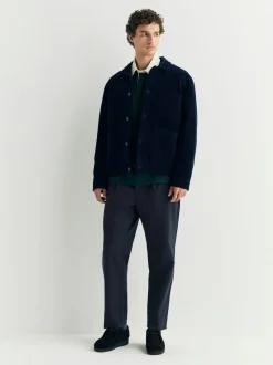 Marineblauw - Standaard toelopende pasvorm - Pleated Stretch Chinos Trousers With Elasticated Waist