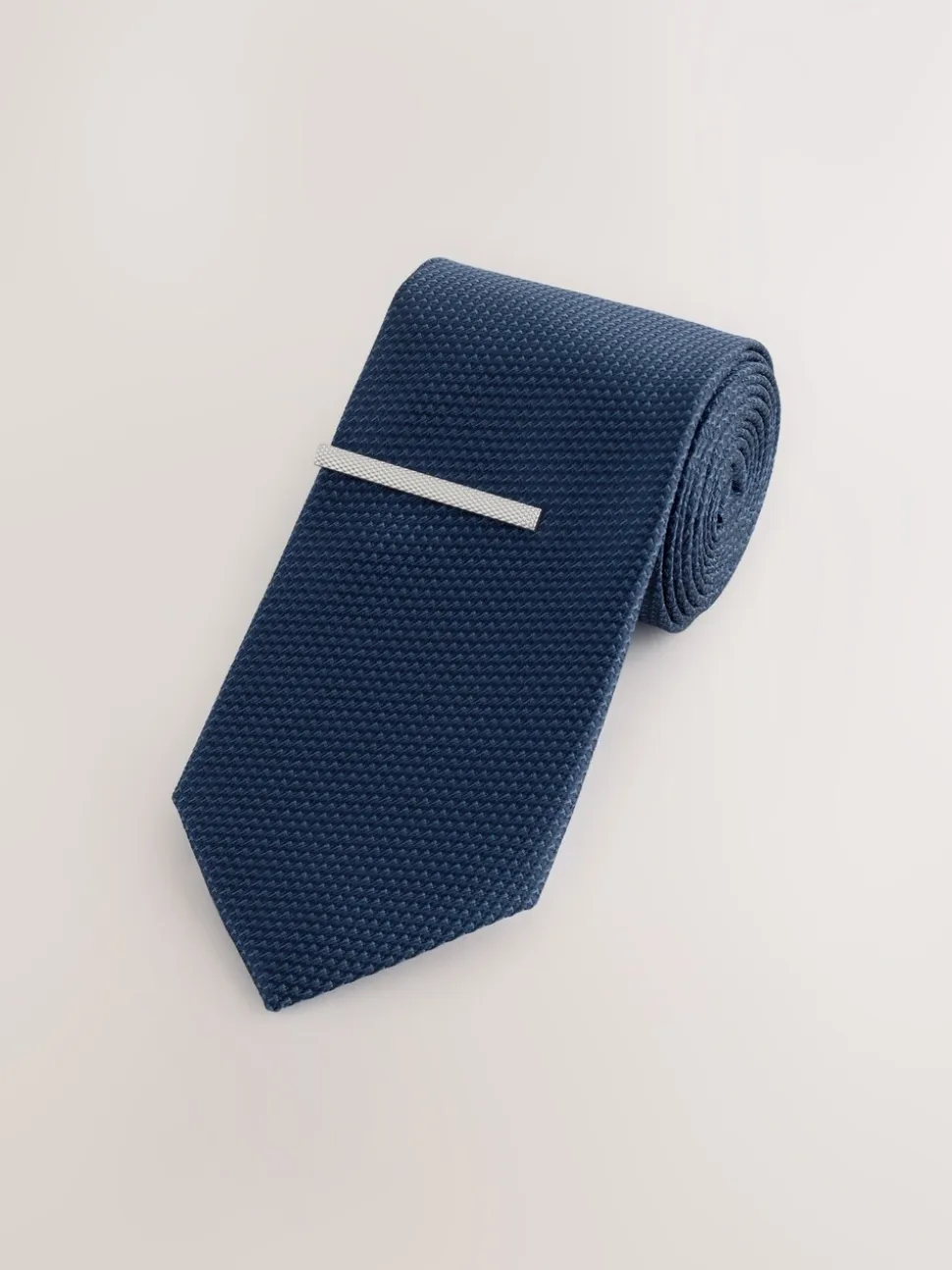 Marineblauw - Stropdas met textuur en dasspeld