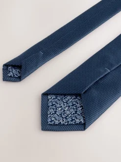 Marineblauw - Stropdas met textuur en dasspeld