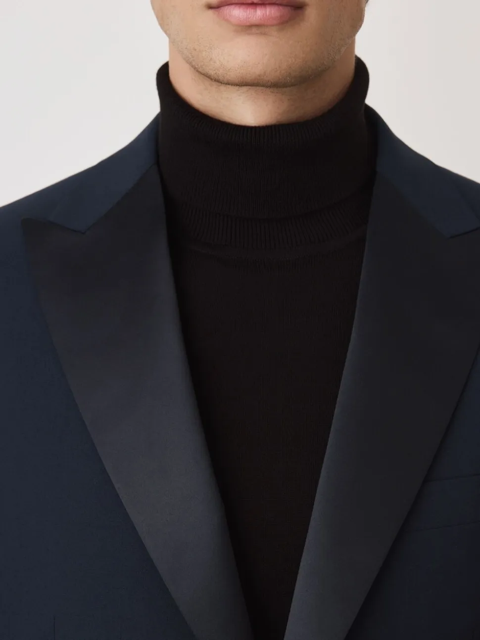 Marineblauw - Tailored Fit Wool Blend Motionflex Tuxedo Suit Jacket