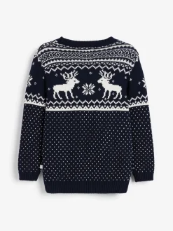 Marineblauw - The Little Tailor kinderkersttrui met rendier-fairislepatroon