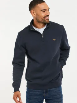 Marineblauw - Threadbare - Sweatshirt met korte rits aan de hals