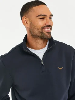 Marineblauw - Threadbare - Sweatshirt met korte rits aan de hals