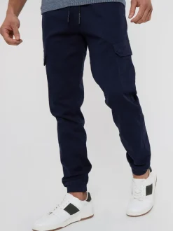 Marineblauw - Threadbare cargobroek in joggingstijl van katoen met stretch