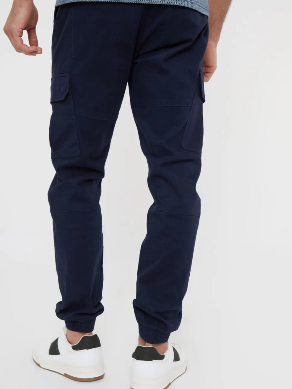 Marineblauw - Threadbare cargobroek in joggingstijl van katoen met stretch
