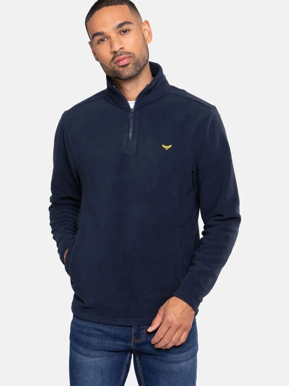 Marineblauw - Threadbare fleece sweatshirt met korte rits