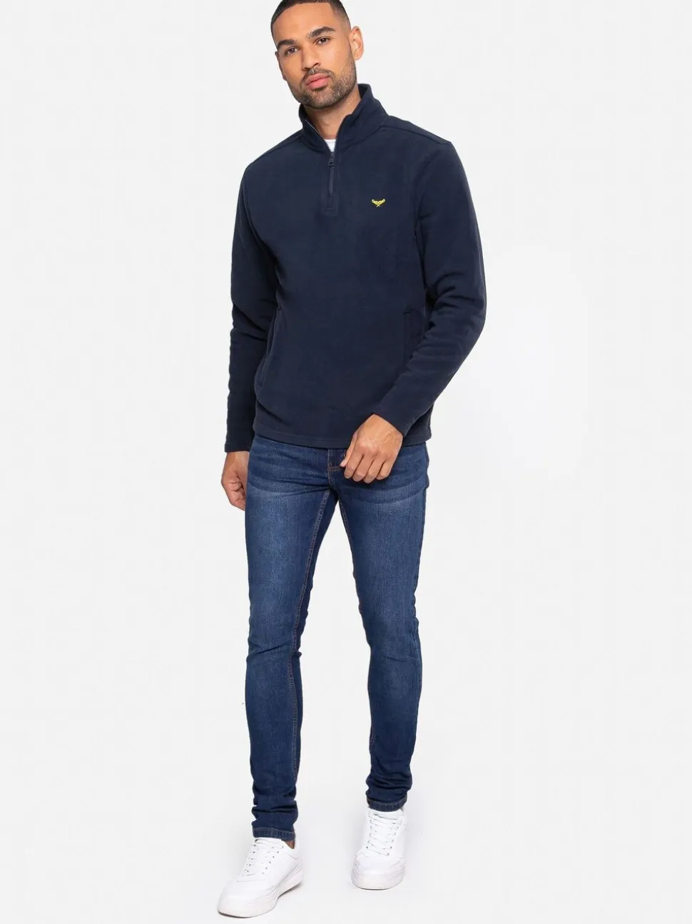 Marineblauw - Threadbare fleece sweatshirt met korte rits