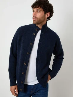 Marineblauw - Threadbare Funnel Neck Button Up Knitted Cardigan