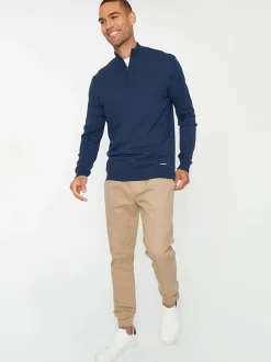 Marineblauw - Threadbare gebreide trui met korte trechterrits