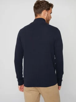 Marineblauw - Threadbare gebreide trui met kwartrits en geribbelde details