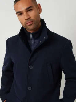 Marineblauw - Threadbare Lange utility-jas van imitatie-wol met laagjeslook