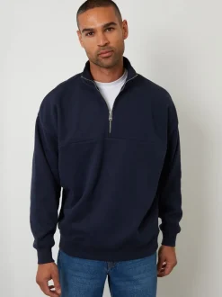 Marineblauw - Threadbare Relaxed Fit Half Zip Sweatshirt