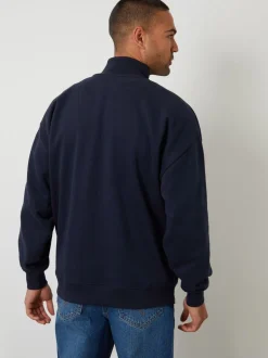 Marineblauw - Threadbare Relaxed Fit Half Zip Sweatshirt