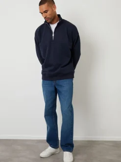 Marineblauw - Threadbare Relaxed Fit Half Zip Sweatshirt
