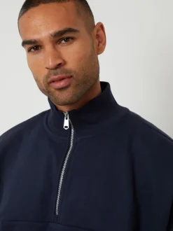 Marineblauw - Threadbare Relaxed Fit Half Zip Sweatshirt