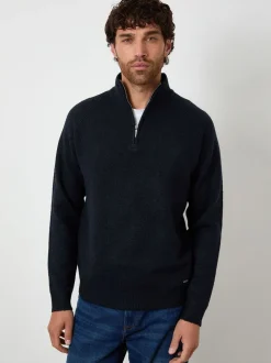 Marineblauw - Threadbare Raglan Rib Quarter Zip Knitted Jumper