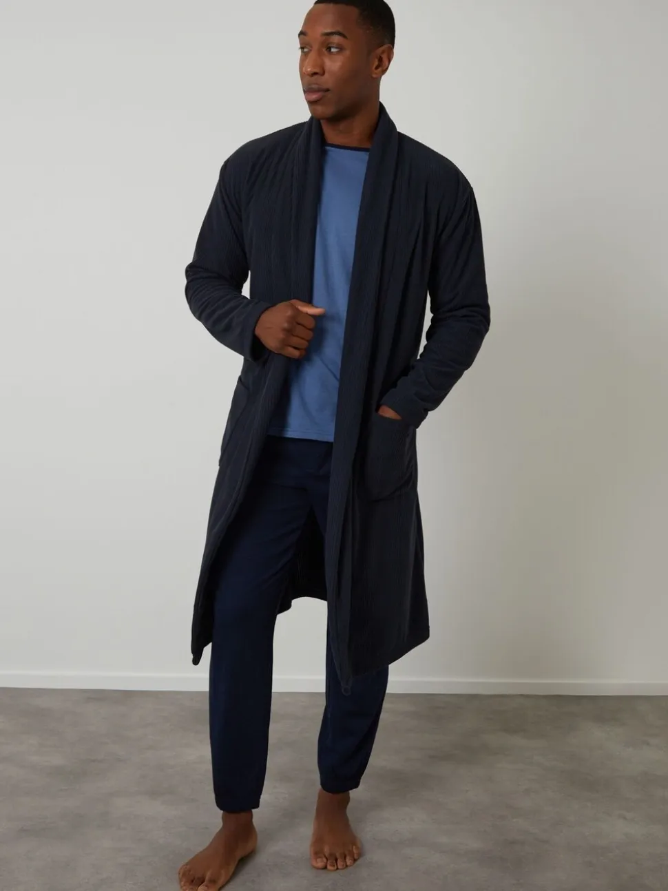 Marineblauw - Threadbare Waffle Fleece Dressing Gown
