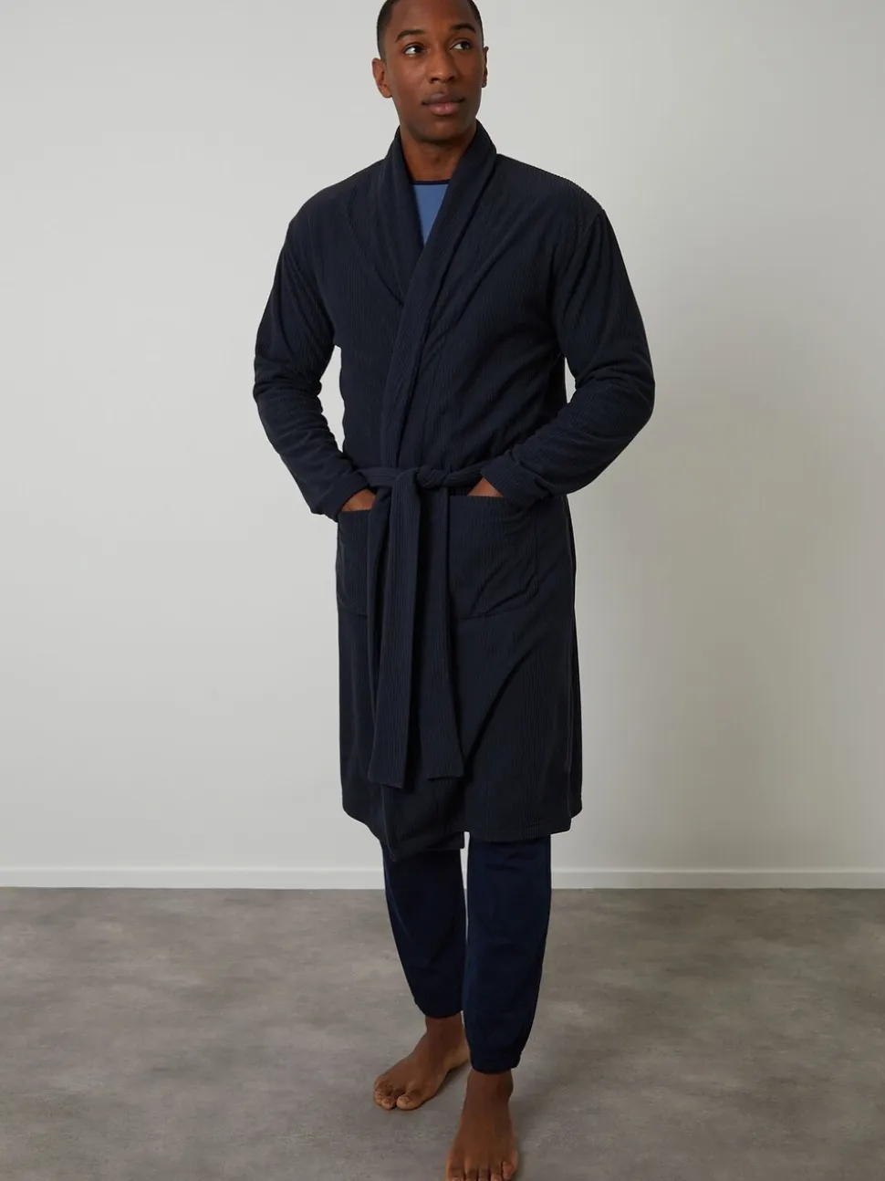 Marineblauw - Threadbare Waffle Fleece Dressing Gown