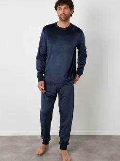 Marineblauw - Threadbare zacht aanvoelende velours loungewear set