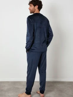 Marineblauw - Threadbare zacht aanvoelende velours loungewear set