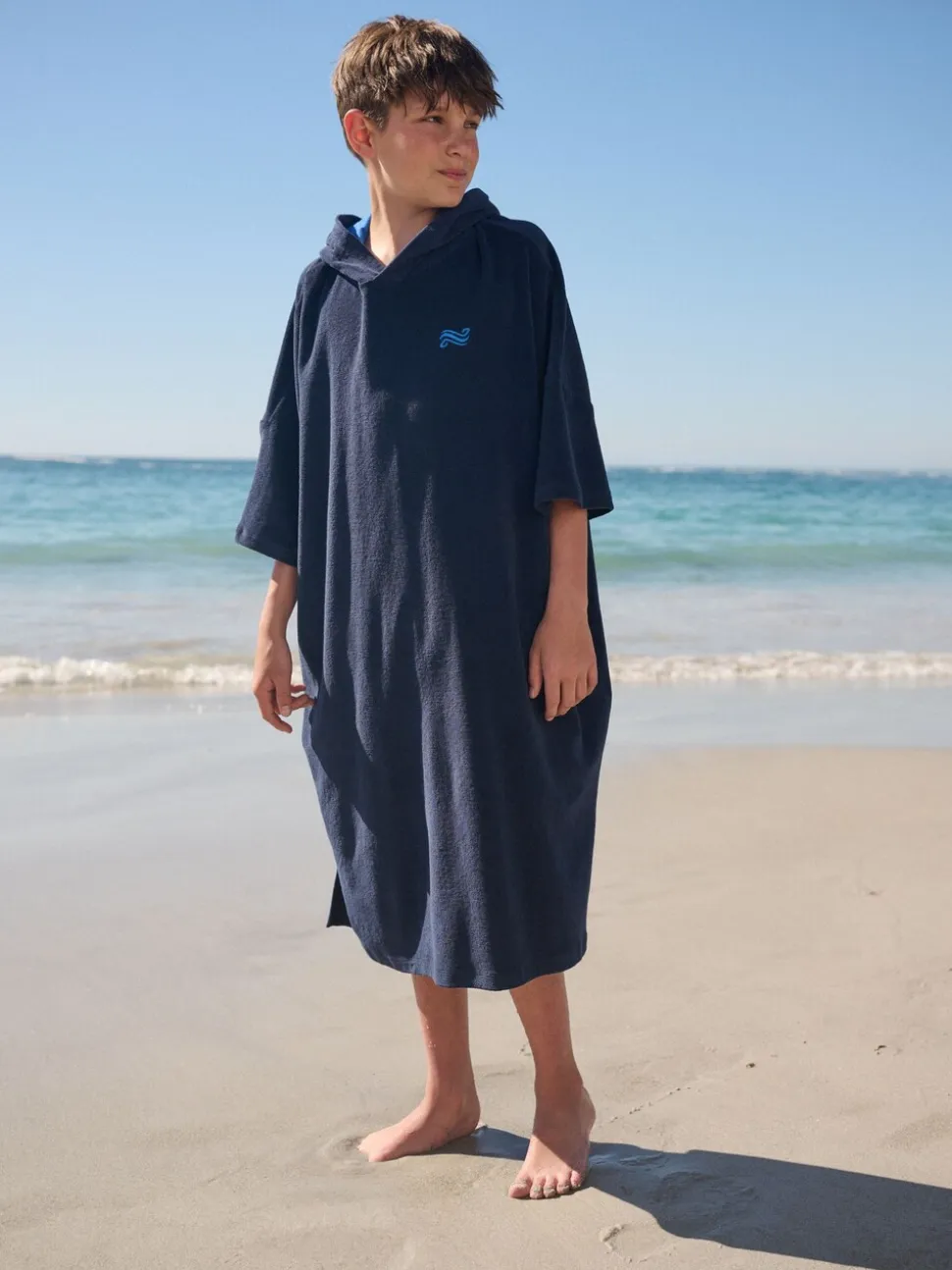 Marineblauw - Towelling Poncho (3-16yrs)