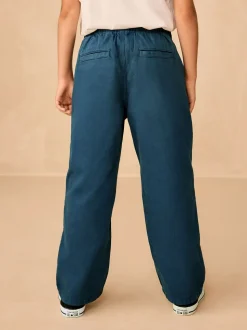 Marineblauw - Twill jeans met aantrekkoord (3-16jr)