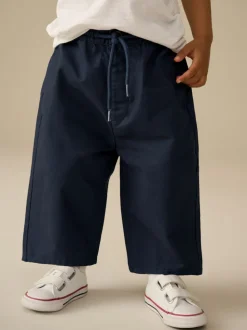 Marineblauw - Wijde pijpen 100% katoenen chino broek met elastische tailleband (3mnd-7jr)