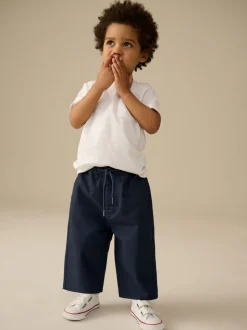 Marineblauw - Wijde pijpen 100% katoenen chino broek met elastische tailleband (3mnd-7jr)