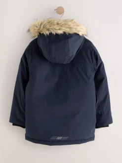 Marineblauw - Zware regenbestendige parka met imitatiebontrand (3-16jr)
