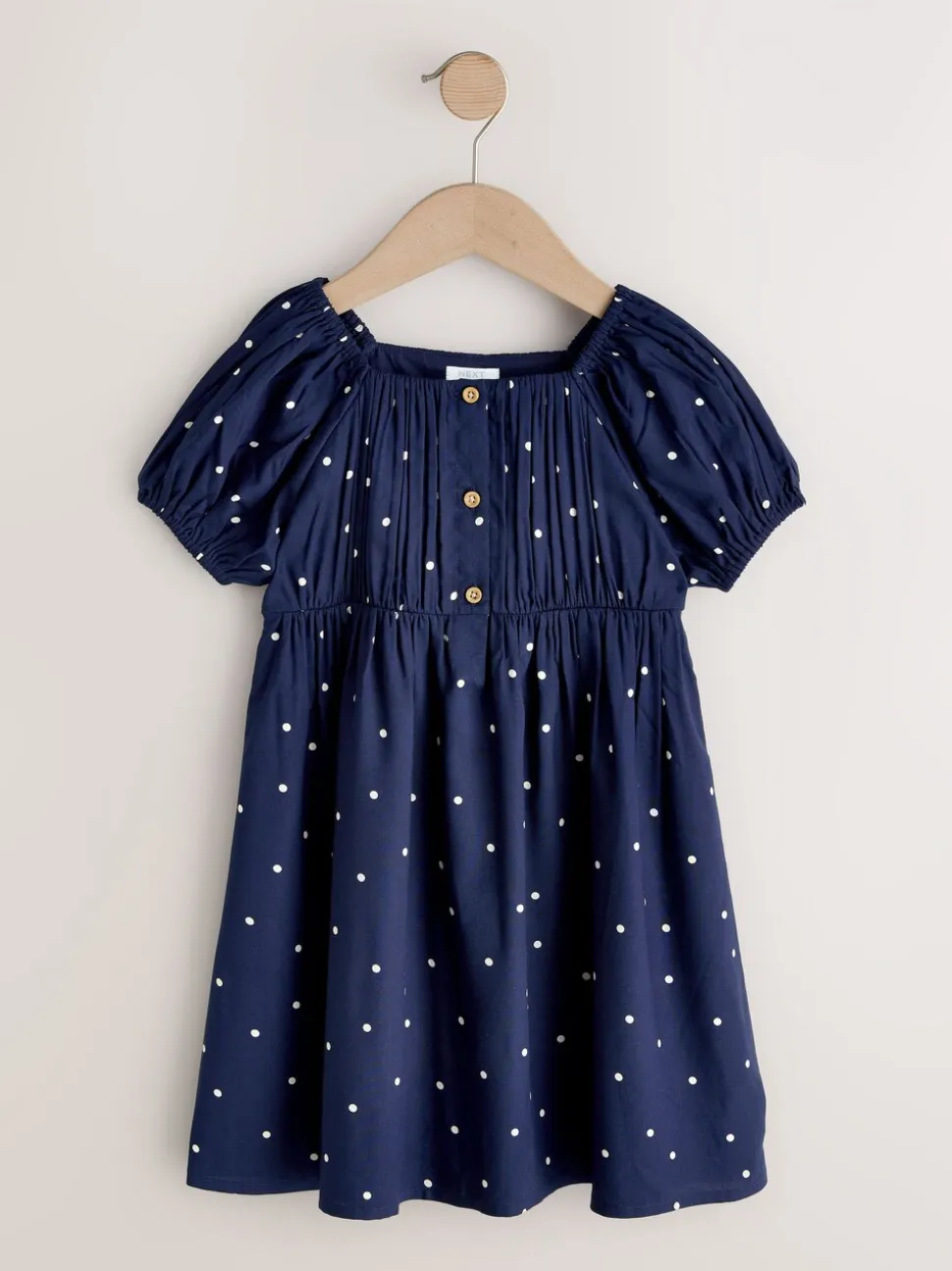 Marineblauw blauw gestippeld - Short Sleeve Dress (3-16yrs)