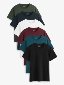 Marineblauw/ blauwgroen/ wit/ zwart/ groen/ bordeauxrood - Normale Pasvorm - Essential katoenen T-shirts verpakking van 6