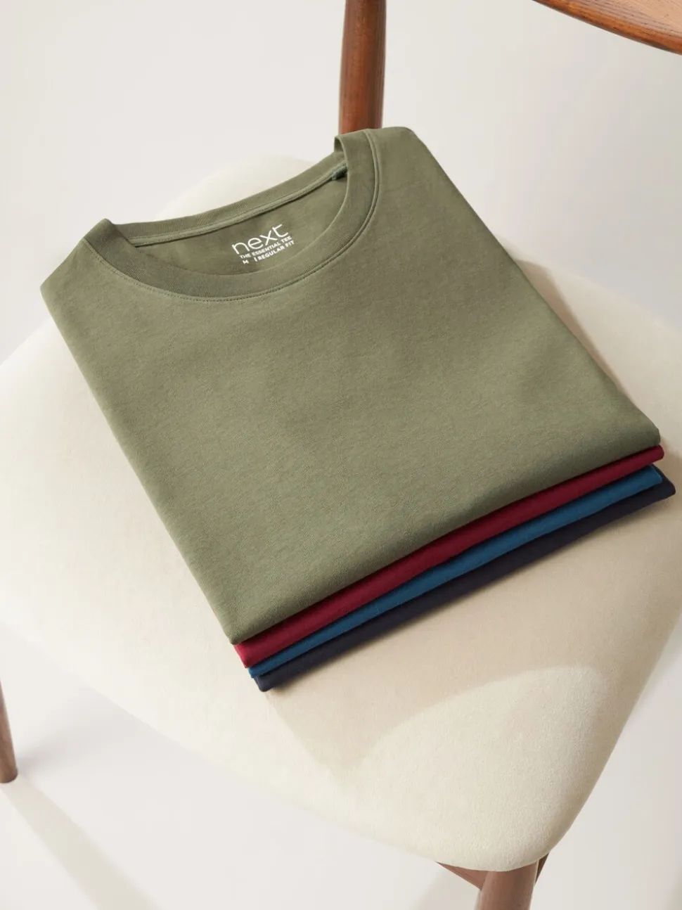 Marineblauw/ blauwgroen/ wit/ zwart/ groen/ bordeauxrood - Normale Pasvorm - Essential katoenen T-shirts verpakking van 6