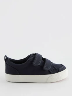 Marineblauw canvas - Sneakers met twee klittenbandjes
