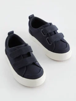 Marineblauw canvas - Sneakers met twee klittenbandjes