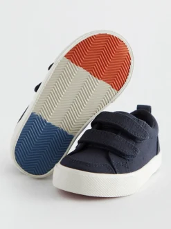Marineblauw canvas - Sneakers met twee klittenbandjes