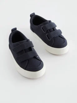 Marineblauw canvas - Sneakers met twee klittenbandjes