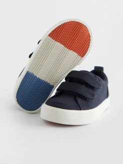Marineblauw canvas - Sneakers met twee klittenbandjes