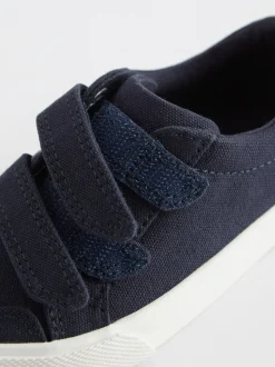 Marineblauw canvas - Sneakers met twee klittenbandjes