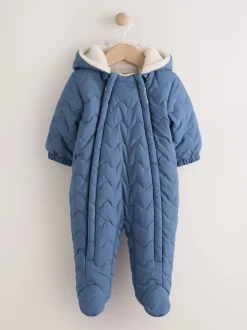 Marineblauw doorgestikt - Baby all-in-one van nylon met capuchon (0-18mnd)