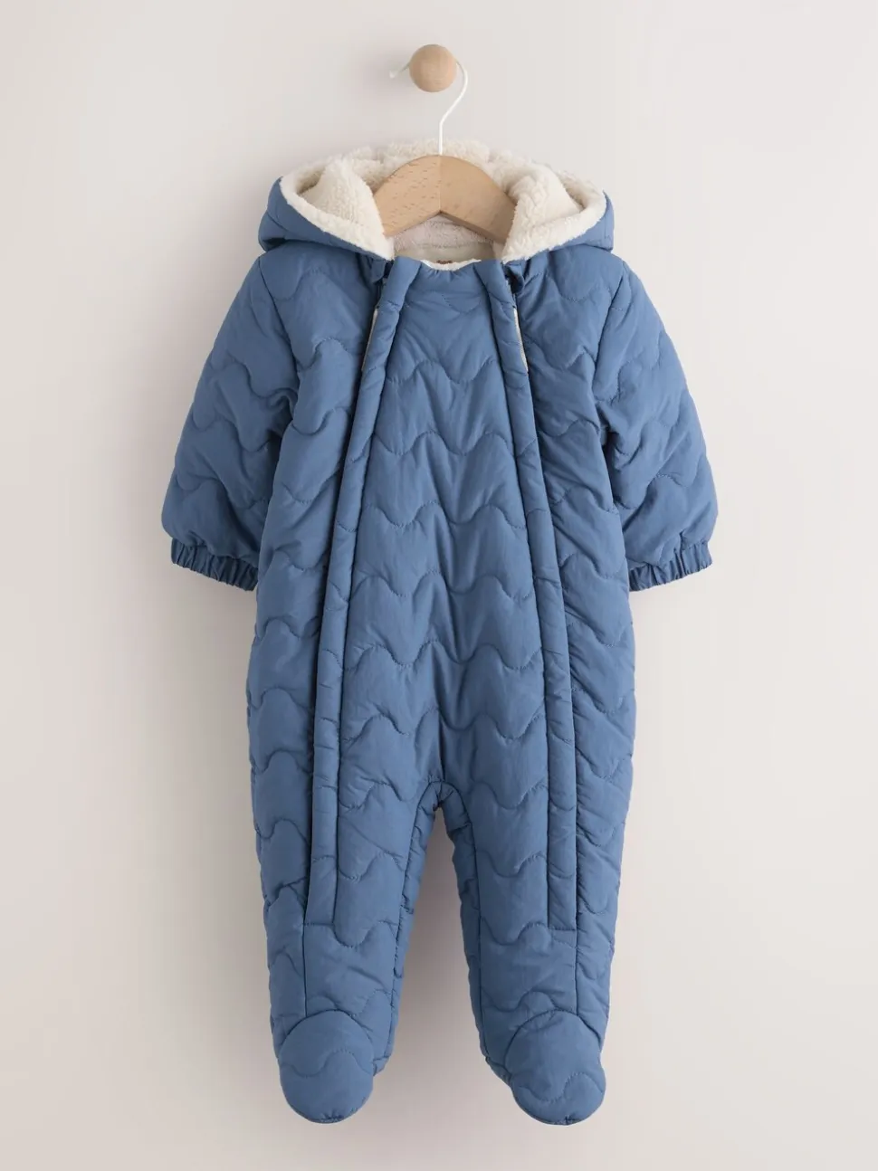 Marineblauw doorgestikt - Baby all-in-one van nylon met capuchon (0-18mnd)