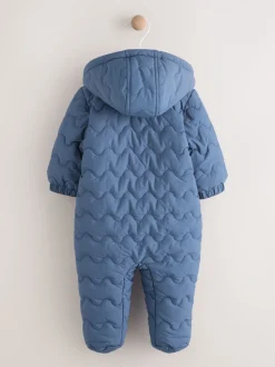 Marineblauw doorgestikt - Baby all-in-one van nylon met capuchon (0-18mnd)