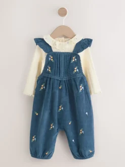 Marineblauw geborduurd - Baby Print Bodysuit met Lange mouwen en Corduroy bretelbroeken Set 2 Pieces (0mnd -2jr)