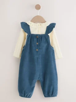 Marineblauw geborduurd - Baby Print Bodysuit met Lange mouwen en Corduroy bretelbroeken Set 2 Pieces (0mnd -2jr)