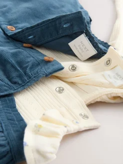 Marineblauw geborduurd - Baby Print Bodysuit met Lange mouwen en Corduroy bretelbroeken Set 2 Pieces (0mnd -2jr)