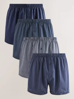 Marineblauw gemengd patroon - Verpakking van 4 - Geweven boxershorts van puur katoen